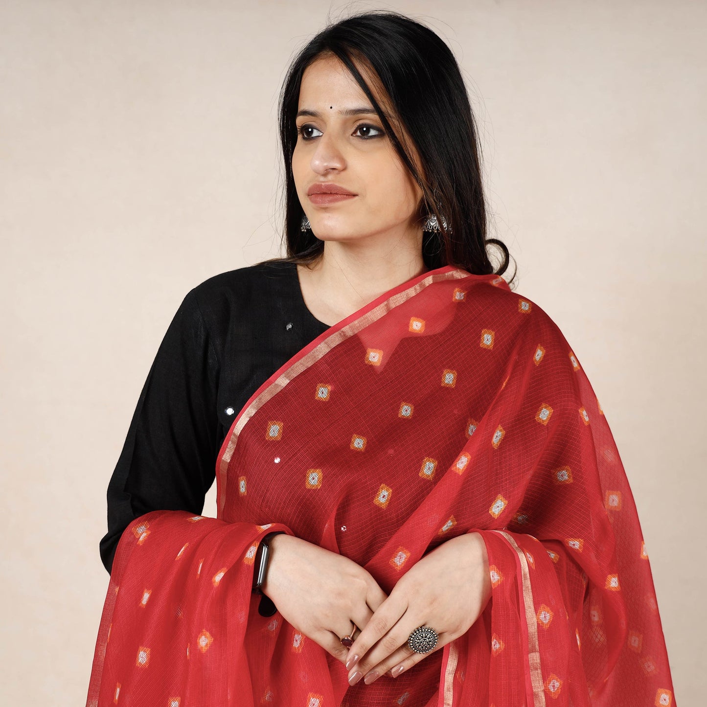 Bandhani Tie-Dye Kota Doria Silk Dupatta with Tassels Online at iTokri.com