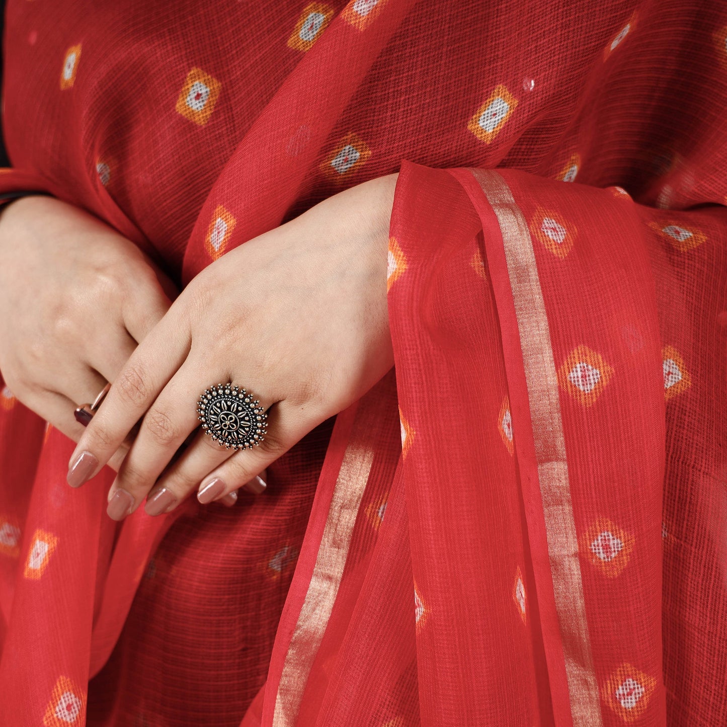 Bandhani Tie-Dye Kota Doria Silk Dupatta with Tassels Online at iTokri.com