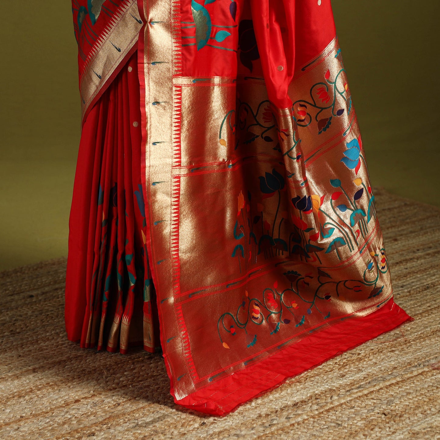 Red - bangalore silk paithani saree 03 - handcrafted