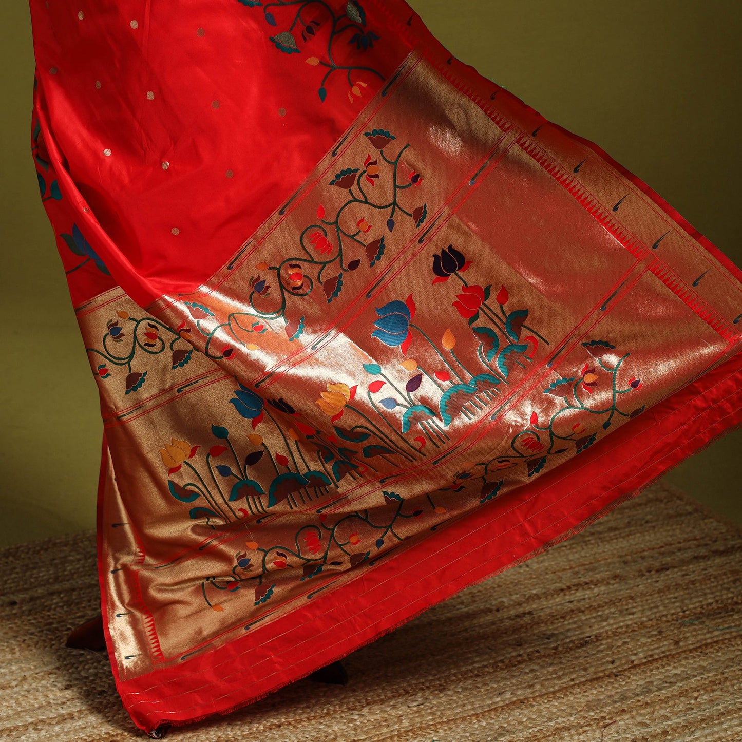 Red - bangalore silk paithani saree 03 - handcrafted