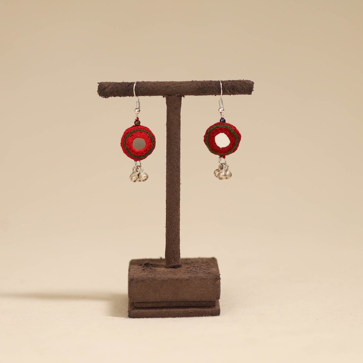 Red - banjara embroidery mirror work handmade earrings 01