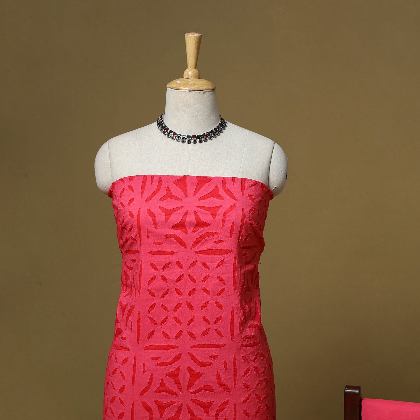 Barmer applique cut work cotton 3pc unstitched dress