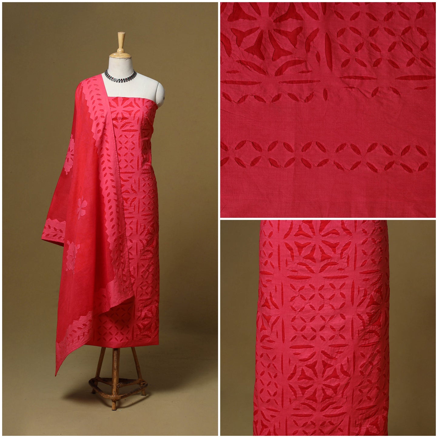 Barmer applique cut work cotton 3pc unstitched dress