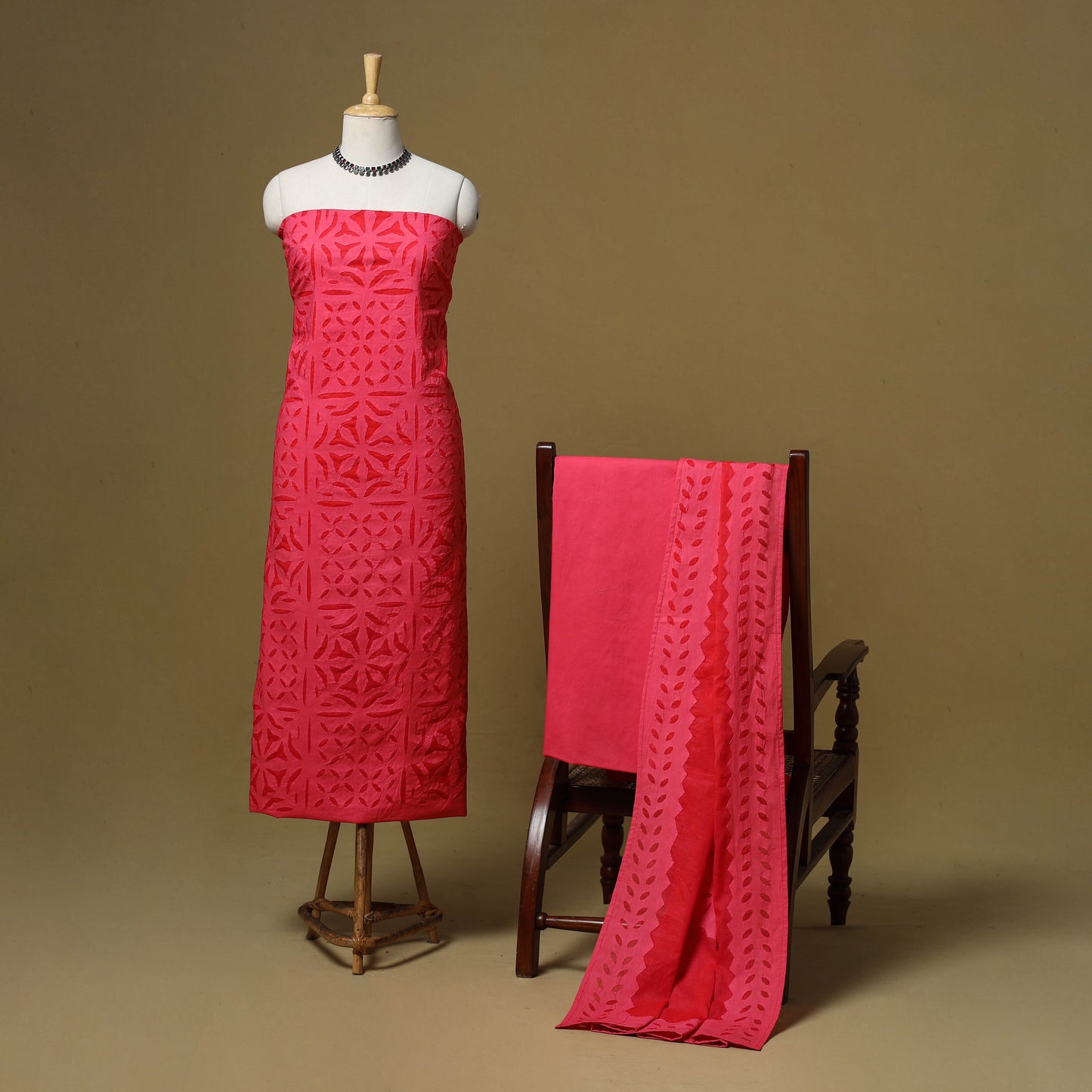 Barmer applique cut work cotton 3pc unstitched dress