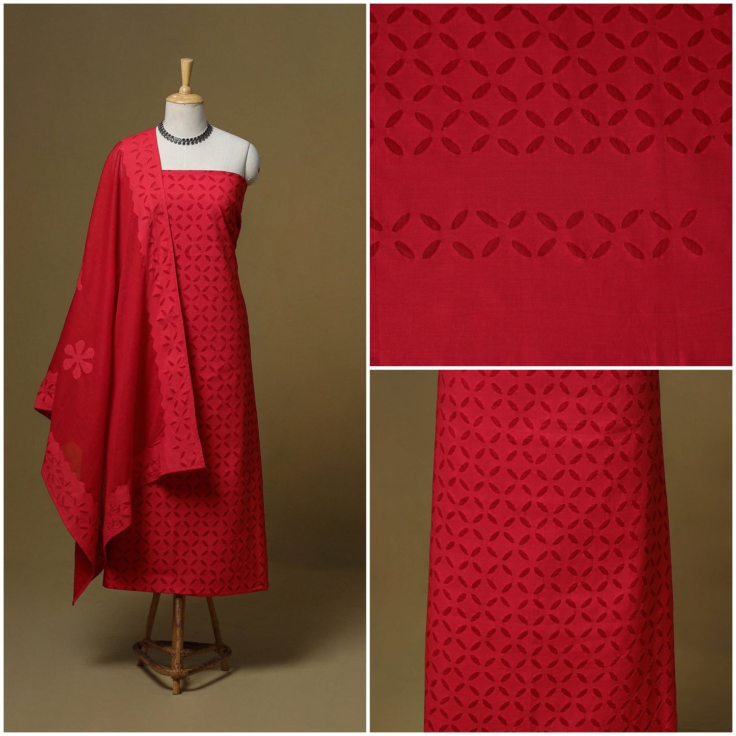 Barmer applique cut work cotton 3pc unstitched dress