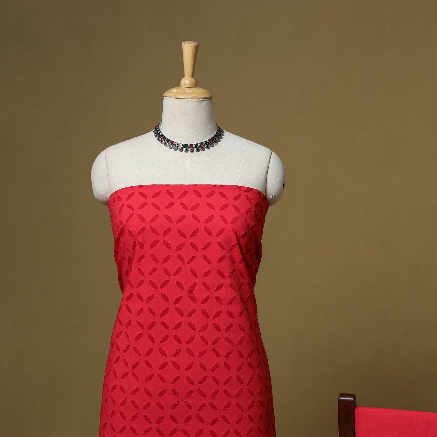Barmer applique cut work cotton 3pc unstitched dress