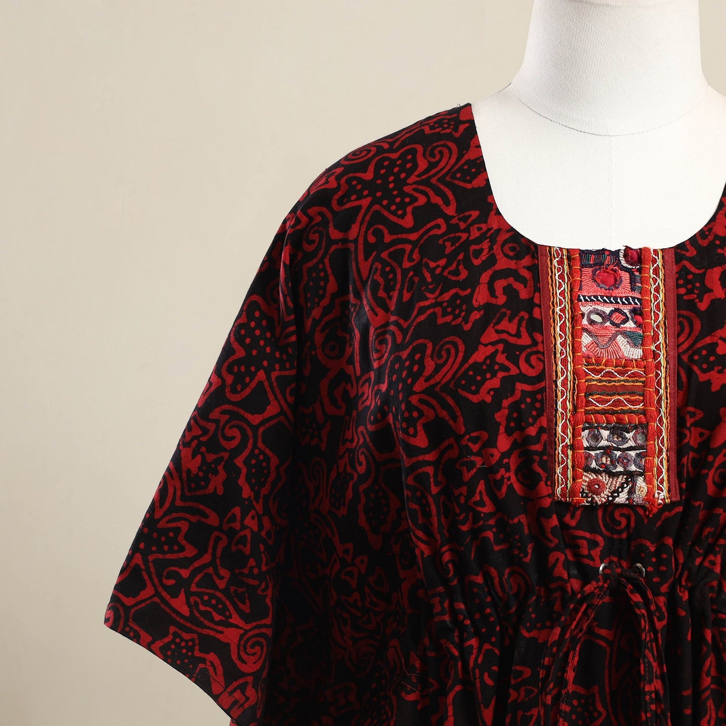 Buy Red Batik Cotton Kaftan with Desert Embroidery
