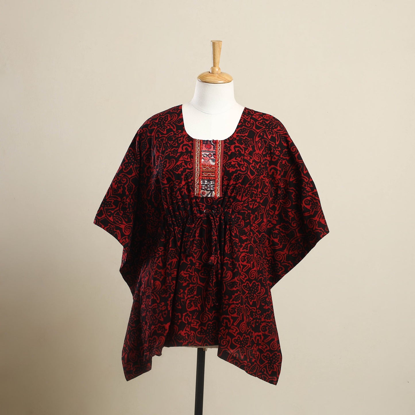 Buy Red Batik Cotton Kaftan with Desert Embroidery