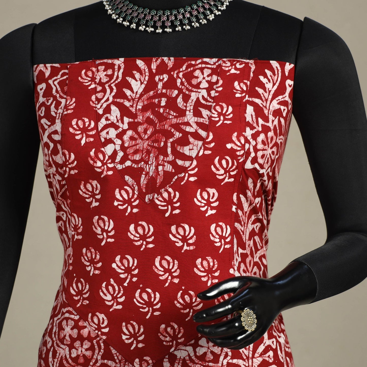 Red - batik patchwork cotton unstitched kurta material
