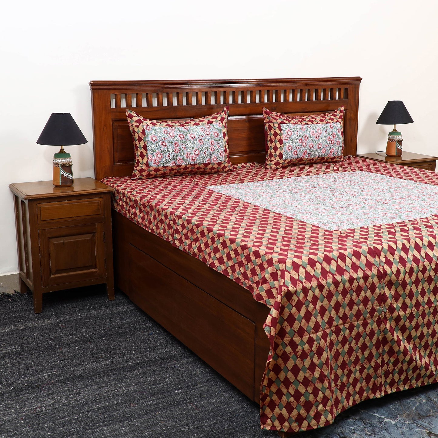 Buy Batik Print with Sanganeri Patch Cotton Bedsheet Set