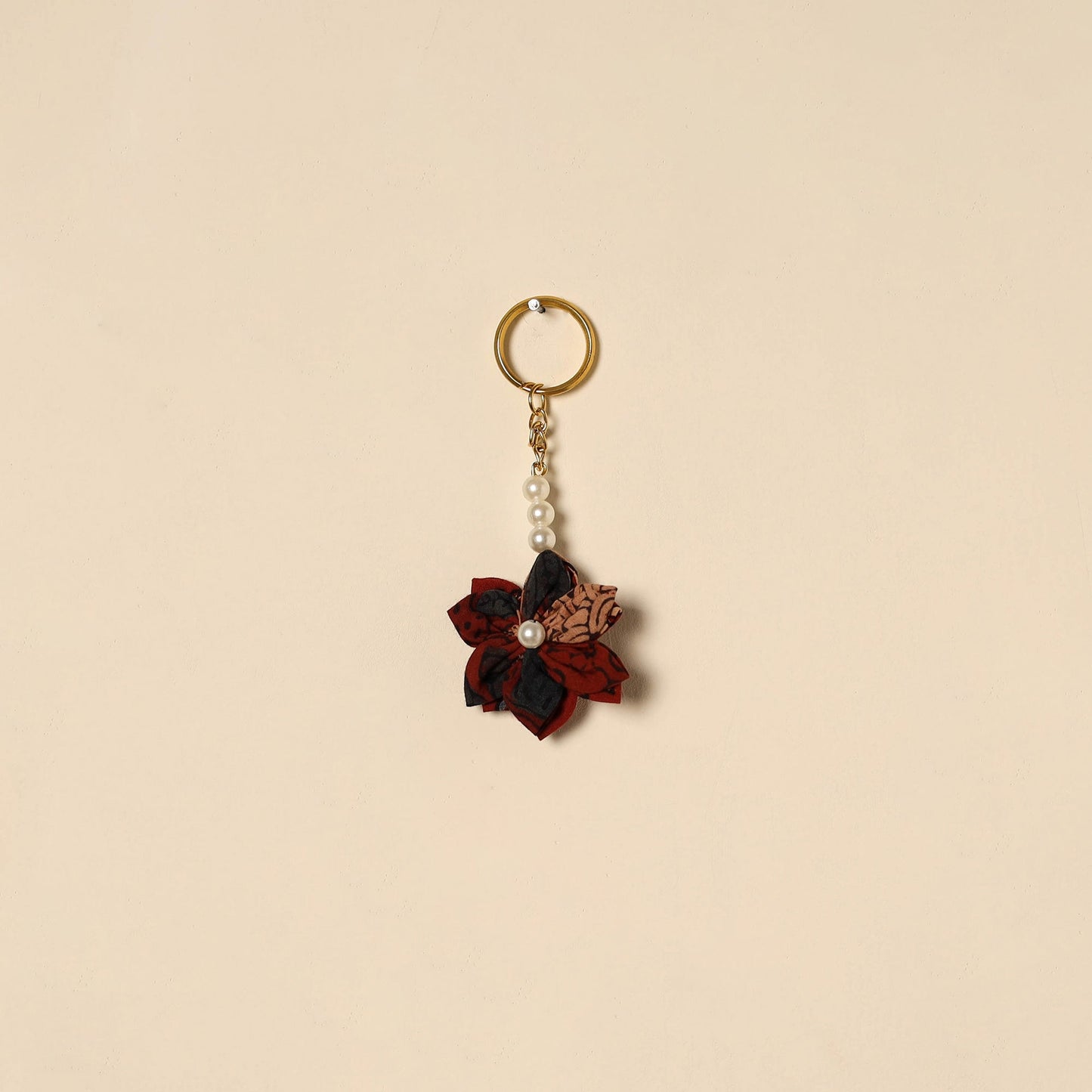 Beaded fabart flower keychain 11 - handcrafted
