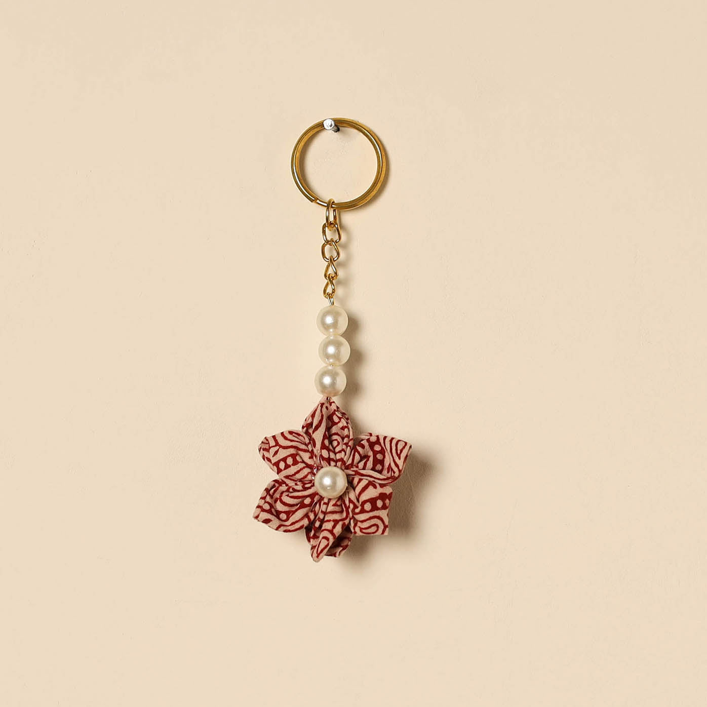 Beaded fabart flower keychain 16 - handcrafted