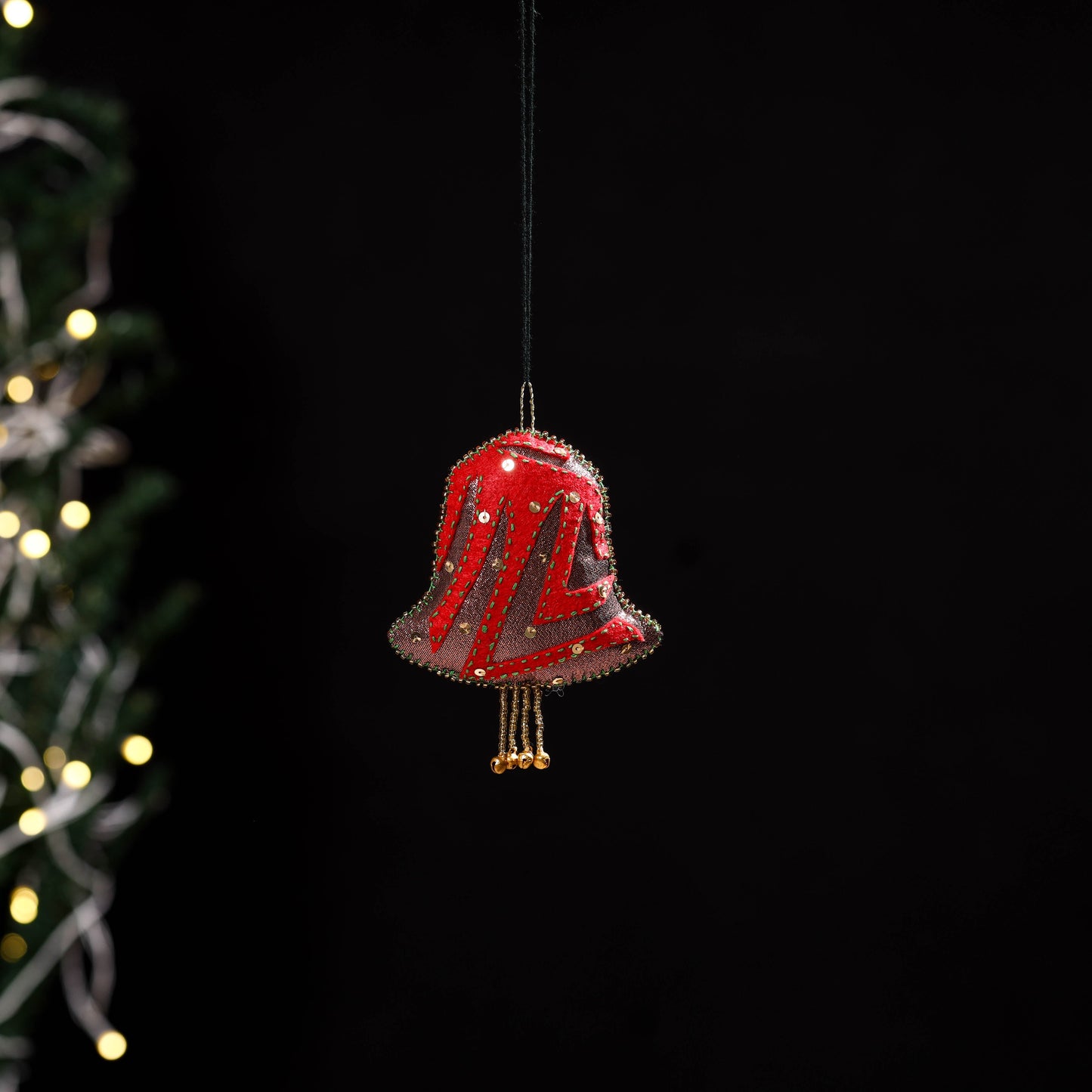 Red - bell - hand embroidered felt christmas decor ornament