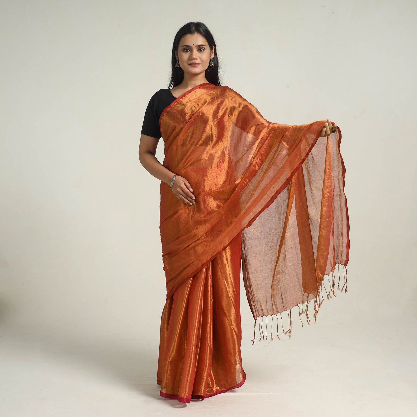 Buy Red Bengal Fine Tissue Zari Saree Online at iTokri.com