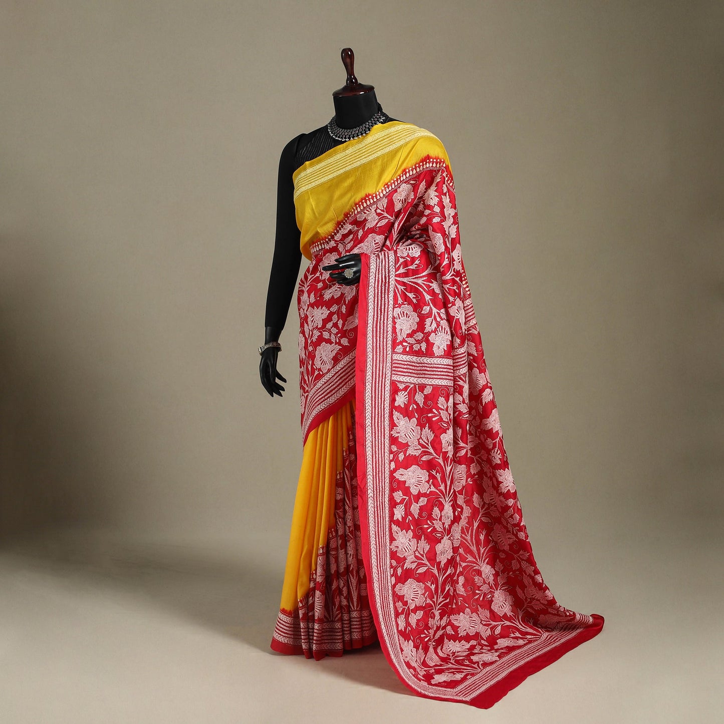 Red - bengal hand embroidery bangalore silk handloom kantha