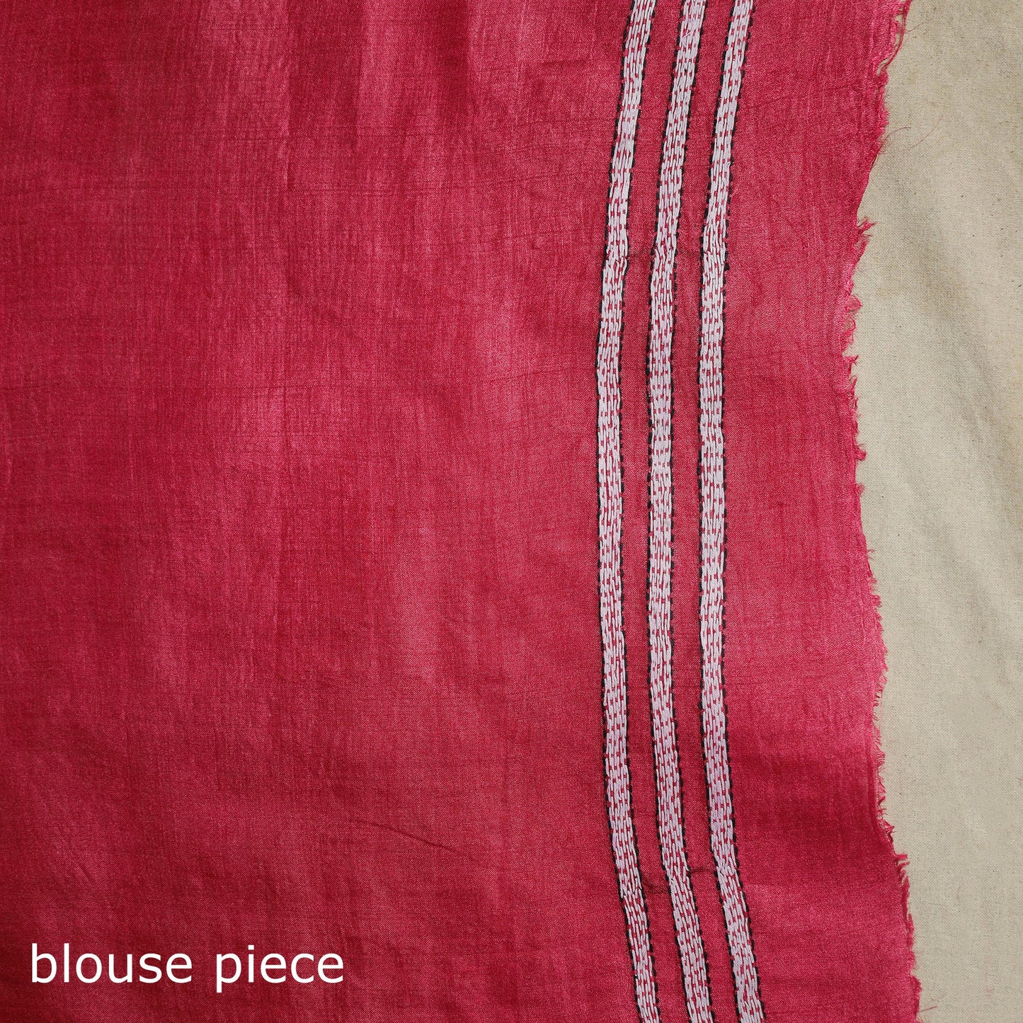 Red - bengal hand embroidery tussar silk handloom kantha