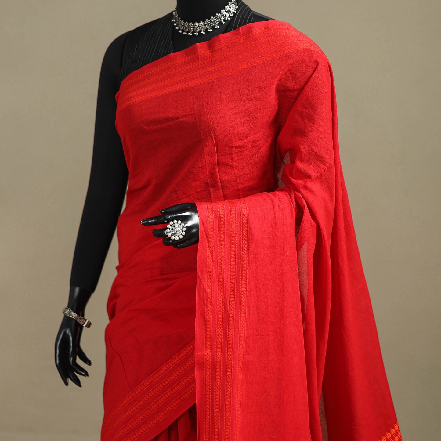 Red - bengal handwoven cotton begumpuri saree 07