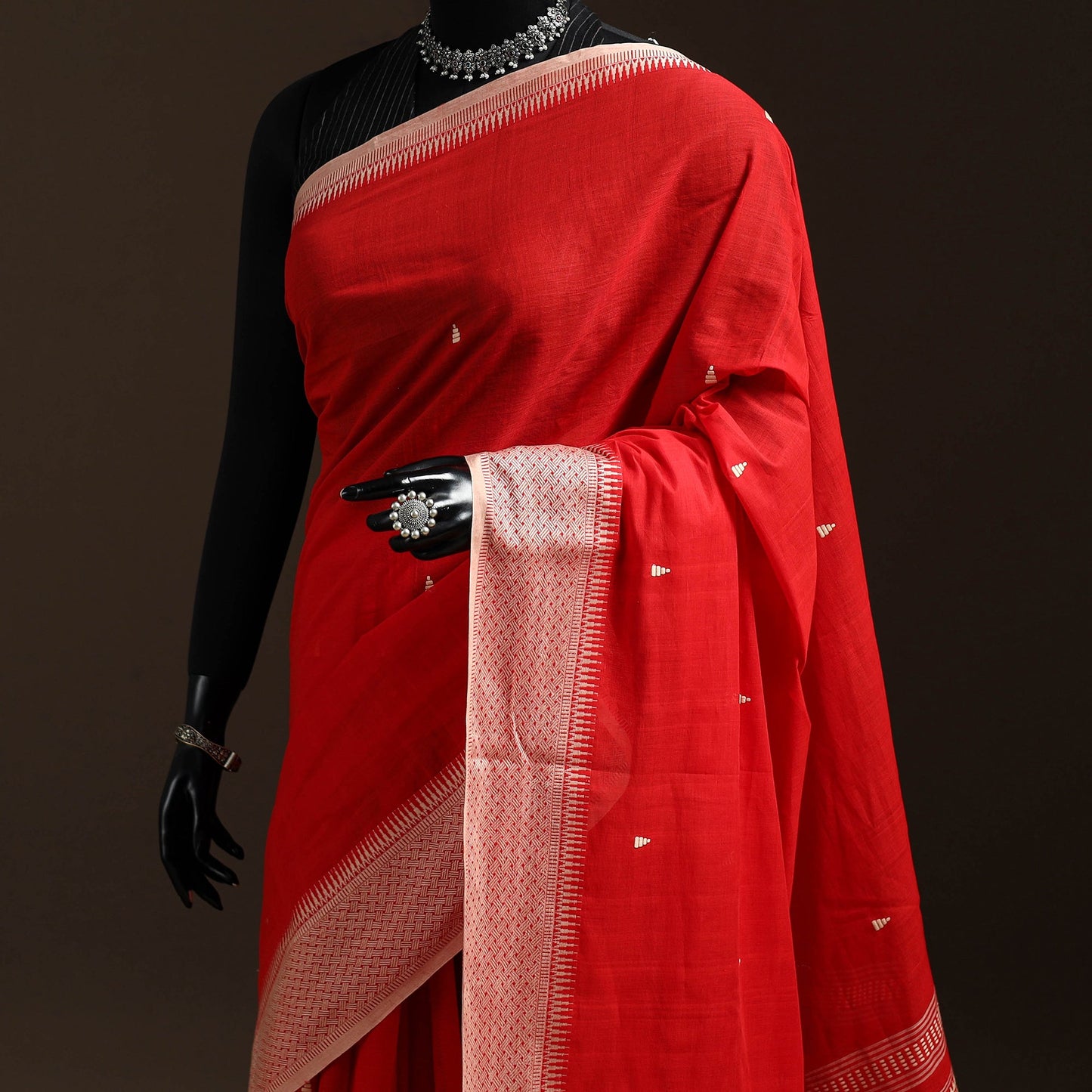 Red - bengal handwoven cotton begumpuri saree 12