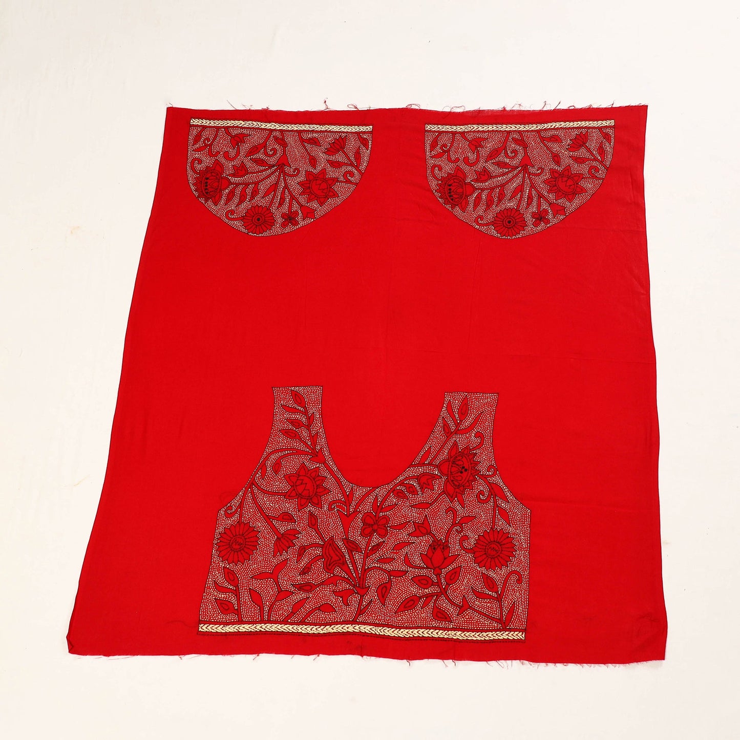 Red Hand Embroidered Kantha Work Blouse Piece