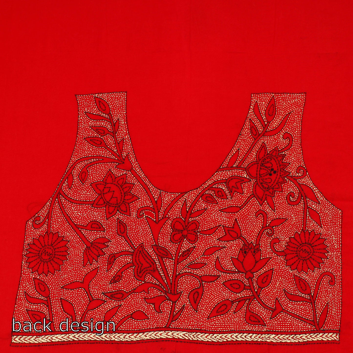 Red Hand Embroidered Kantha Work Blouse Piece