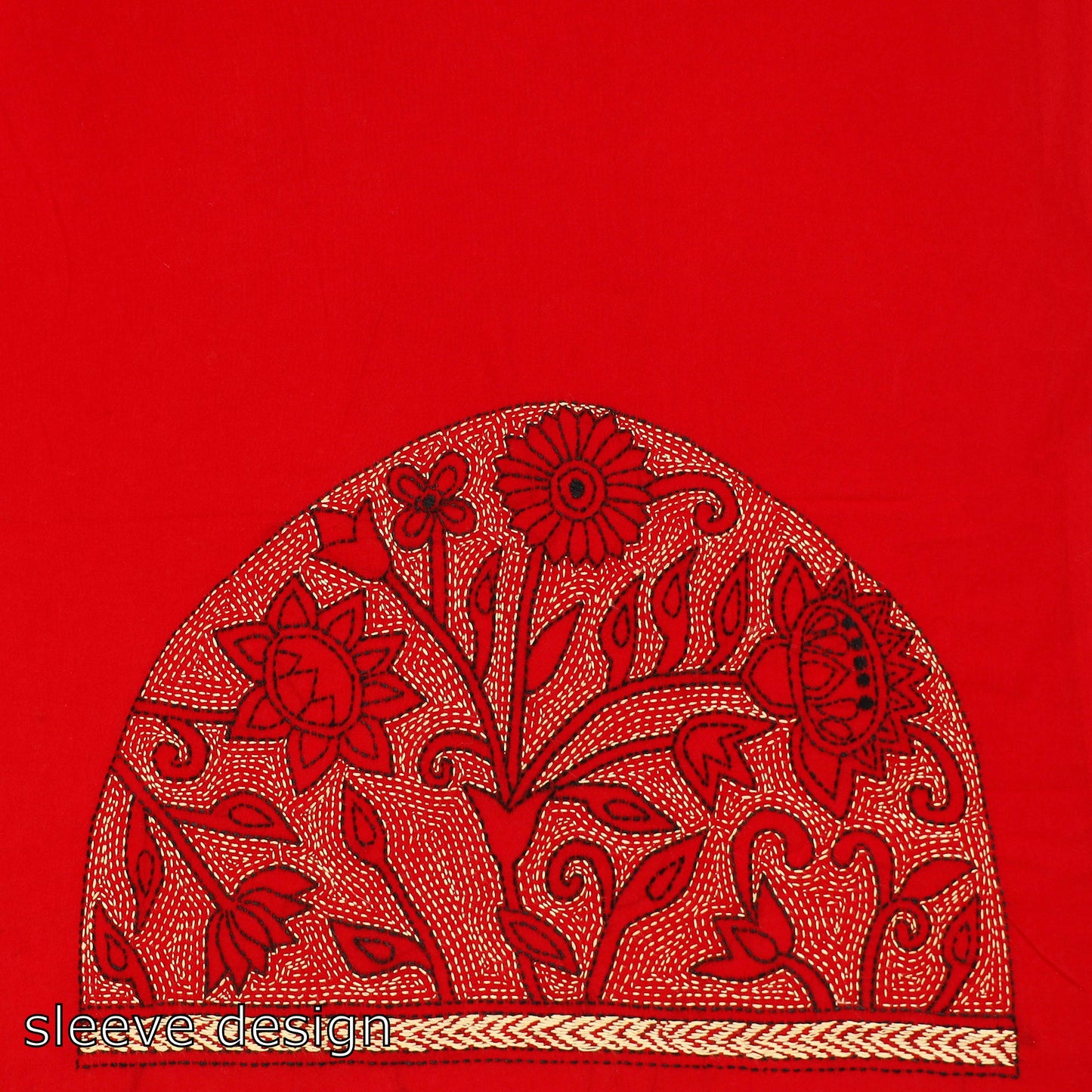 Red Hand Embroidered Kantha Work Blouse Piece