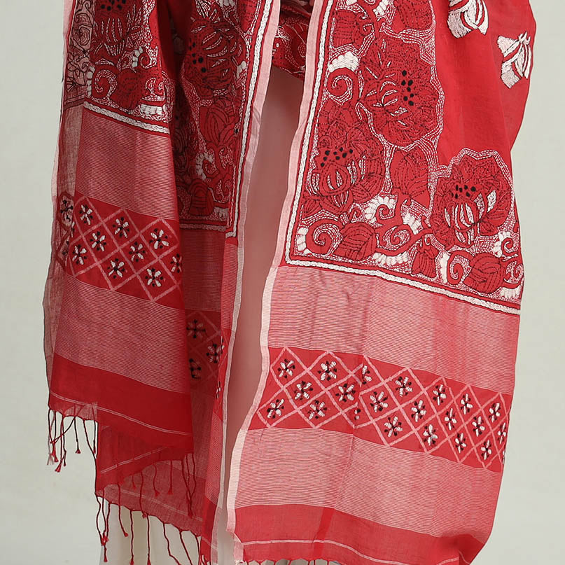 Bengal Kantha Embroidery Cotton Handloom Dupatta 115 Online at iTokri.com