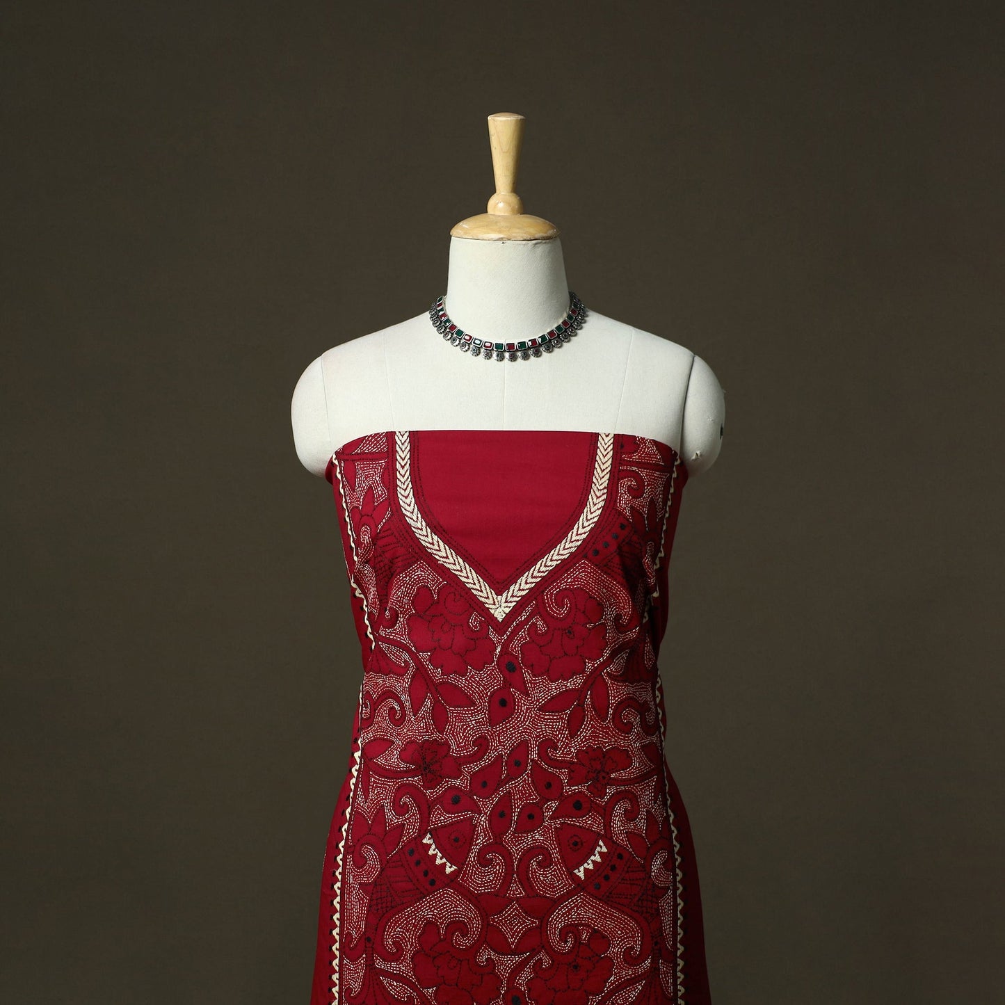 Bengal kantha hand embroidered cotton unstitched kurta