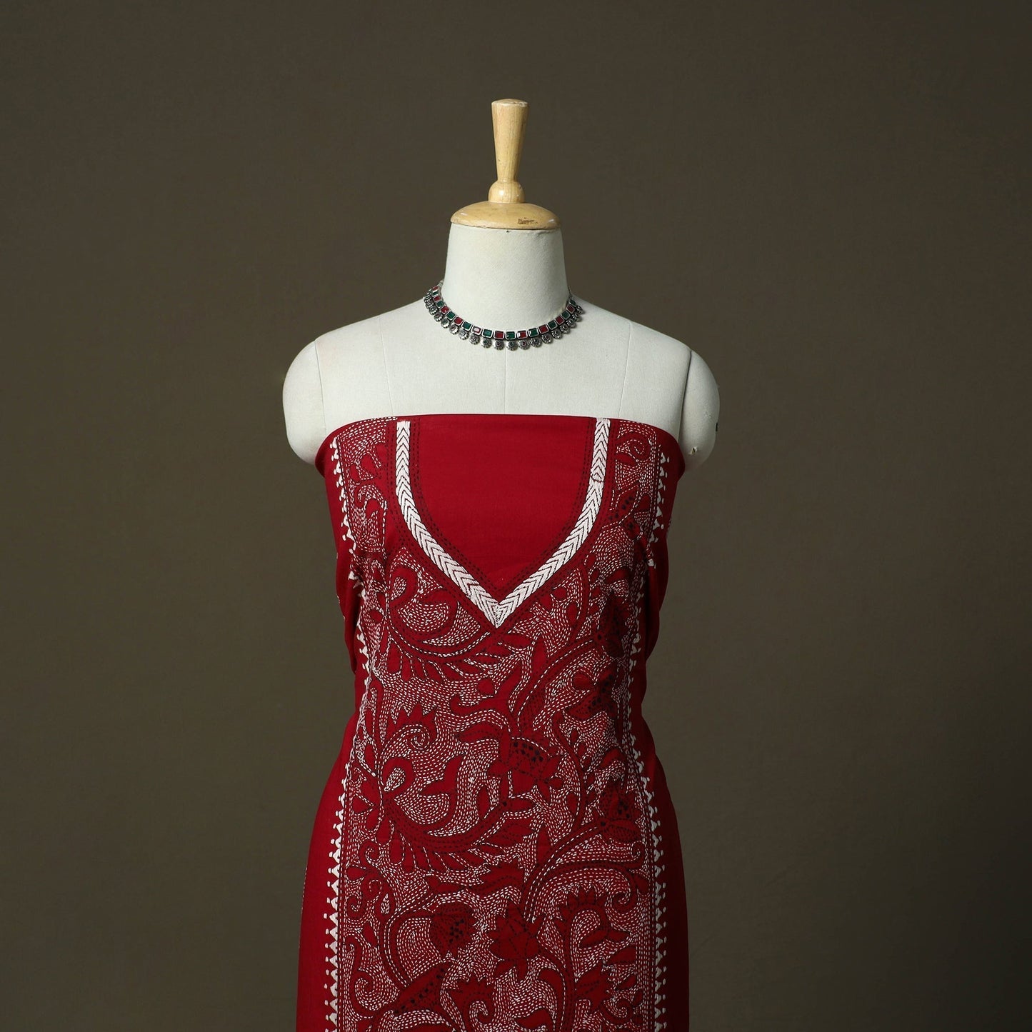 Bengal kantha hand embroidered cotton unstitched kurta