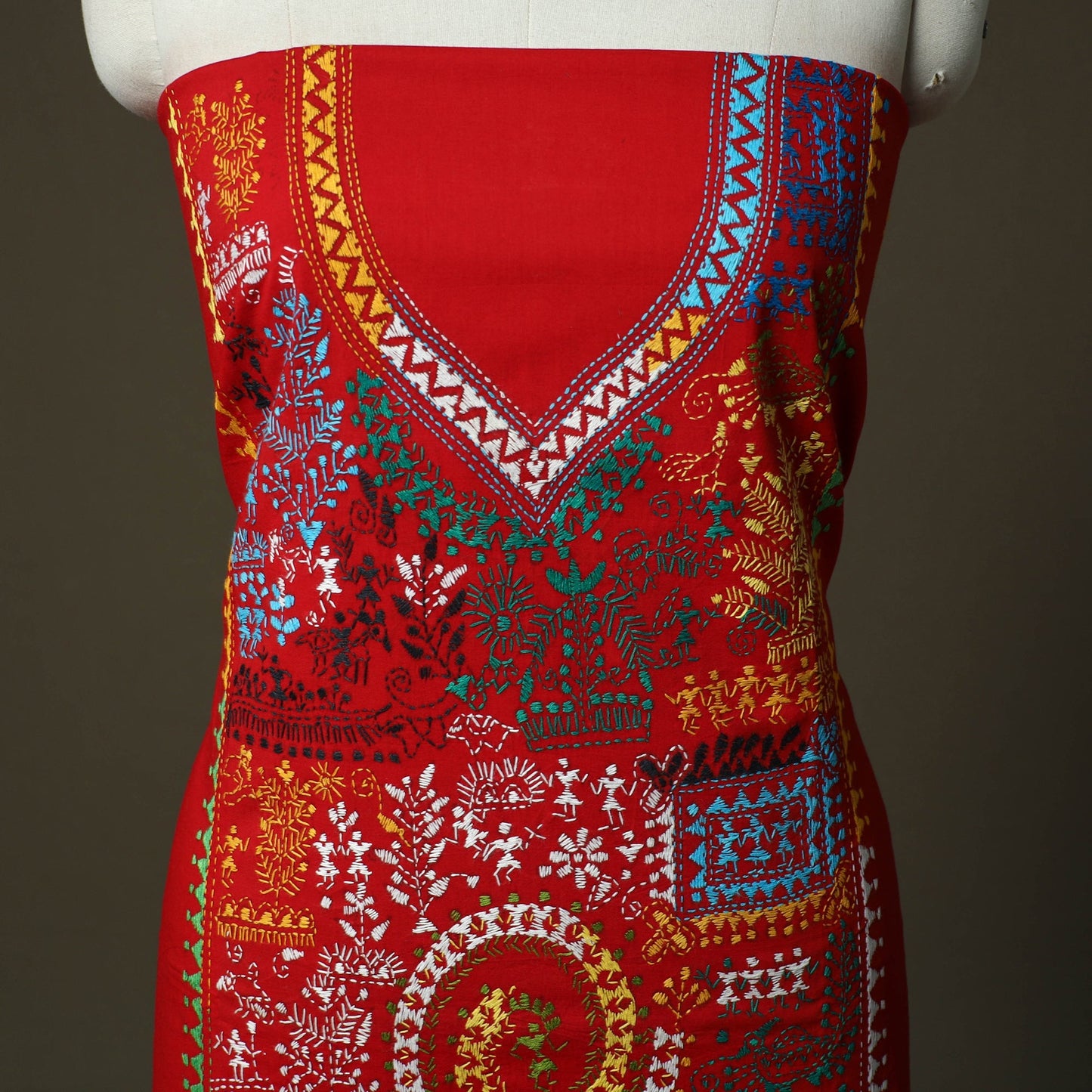 Bengal kantha hand embroidered cotton unstitched kurta