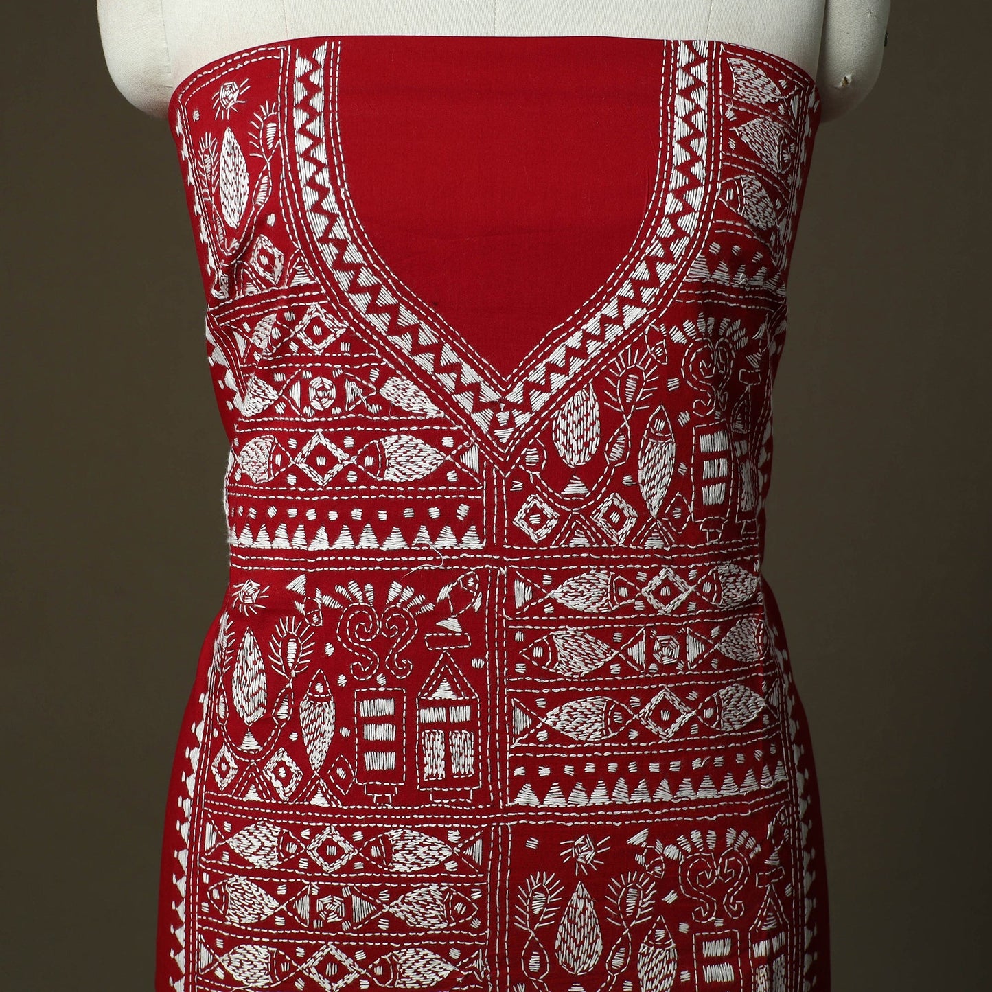 Bengal kantha hand embroidered cotton unstitched kurta