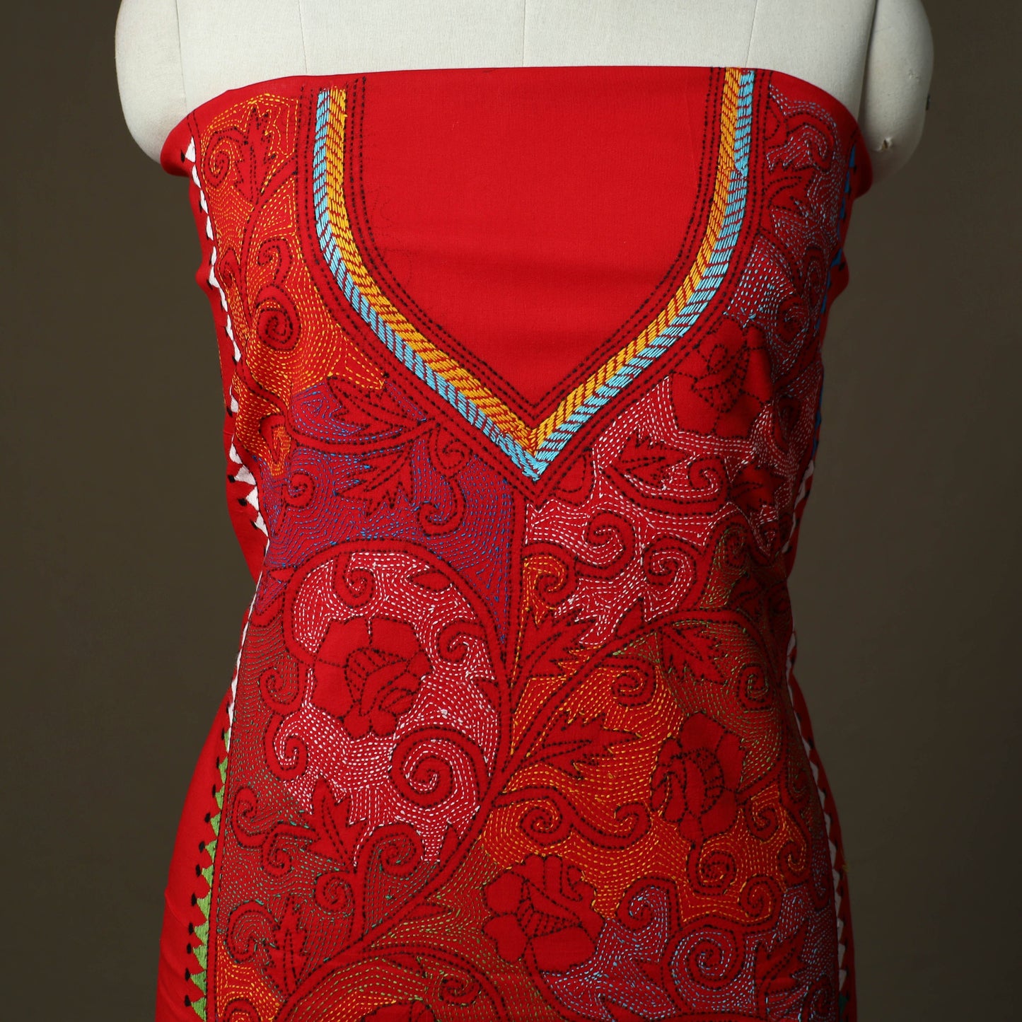 Bengal kantha hand embroidered cotton unstitched kurta