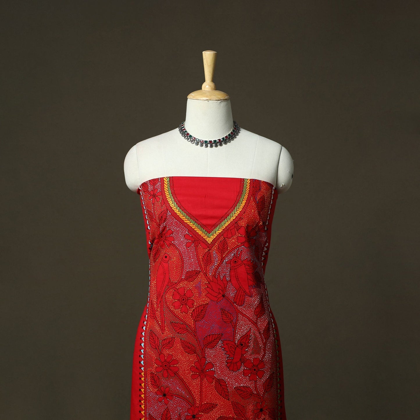 Bengal kantha hand embroidered cotton unstitched kurta