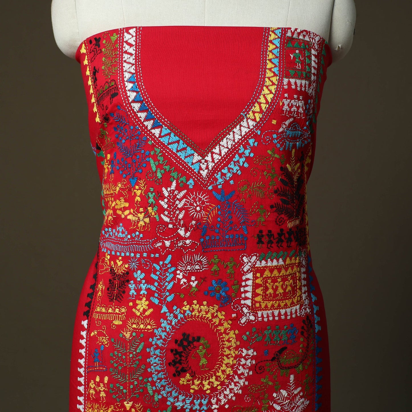 Bengal kantha hand embroidered cotton unstitched kurta