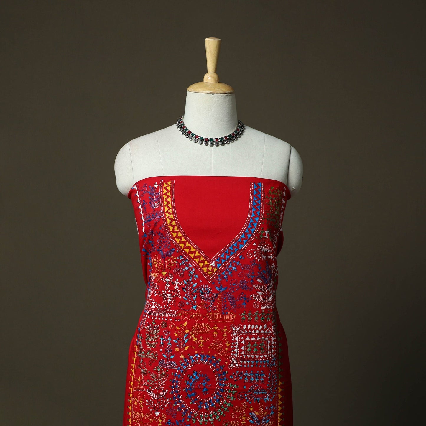Bengal kantha hand embroidered cotton unstitched kurta