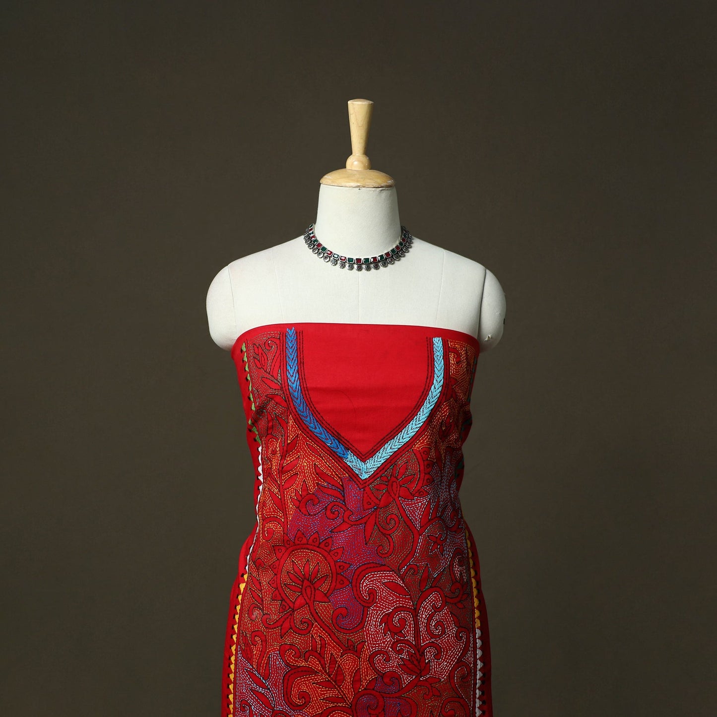 Bengal kantha hand embroidered cotton unstitched kurta