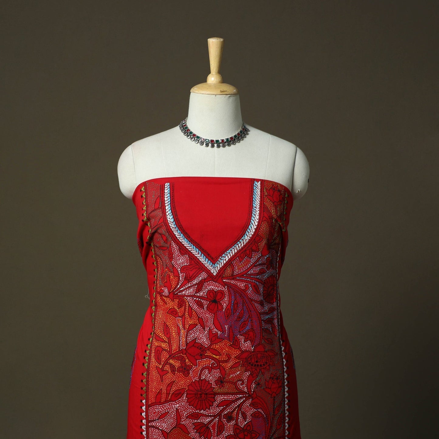 Bengal kantha hand embroidered cotton unstitched kurta