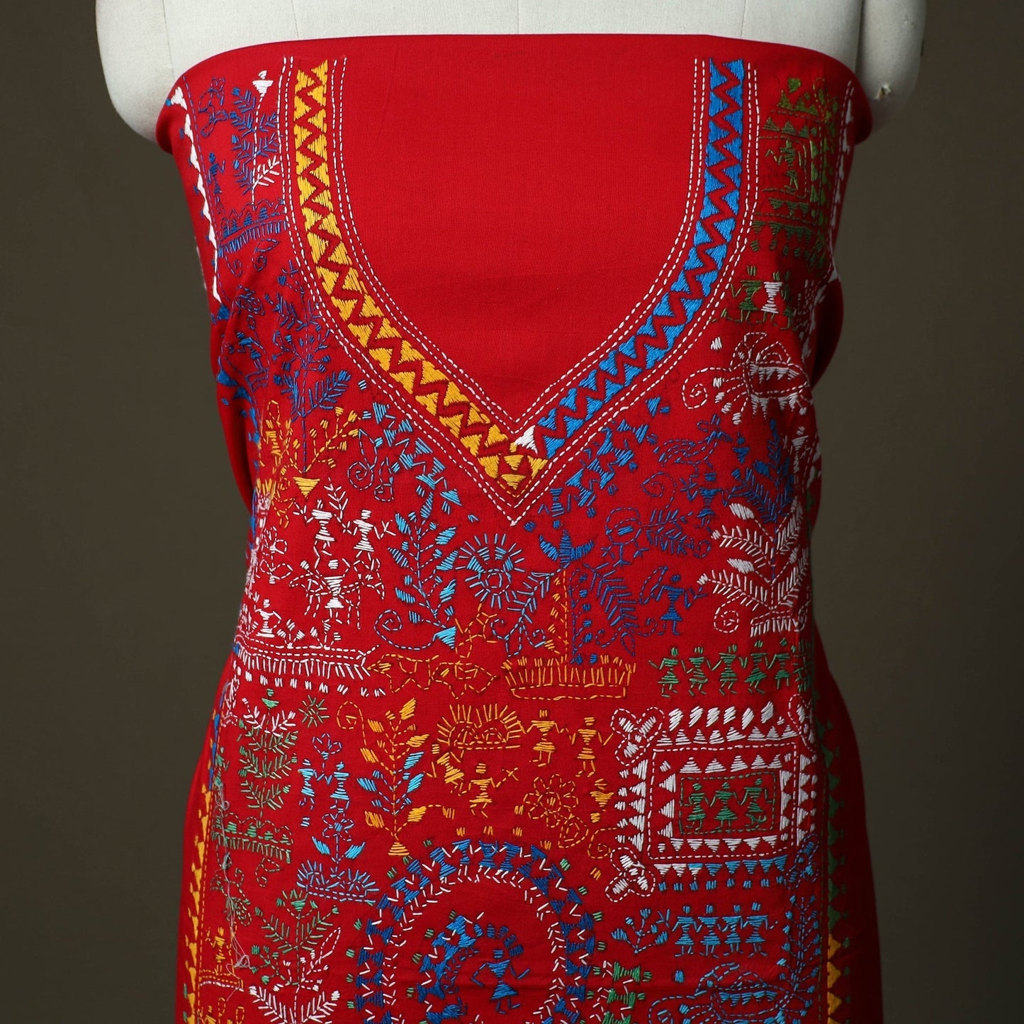 Bengal kantha hand embroidered cotton unstitched kurta