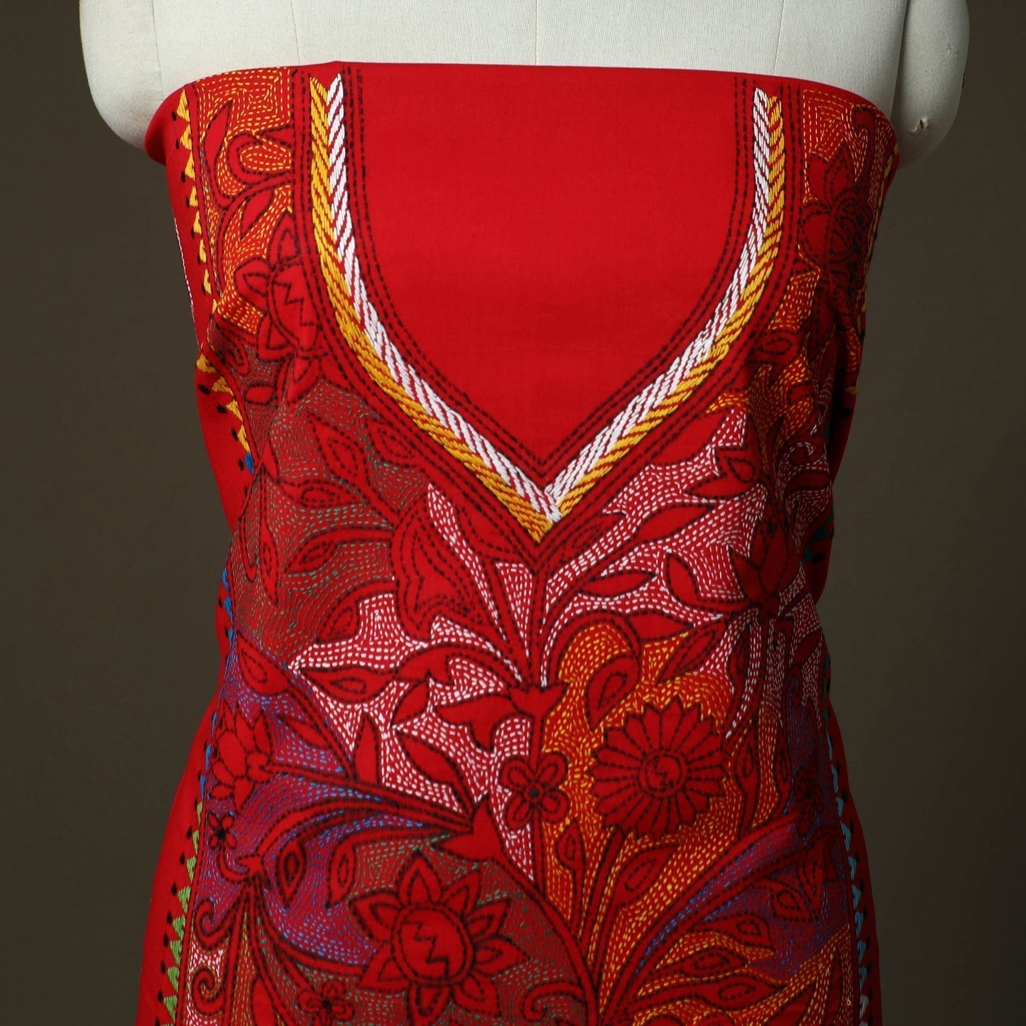 Bengal kantha hand embroidered cotton unstitched kurta