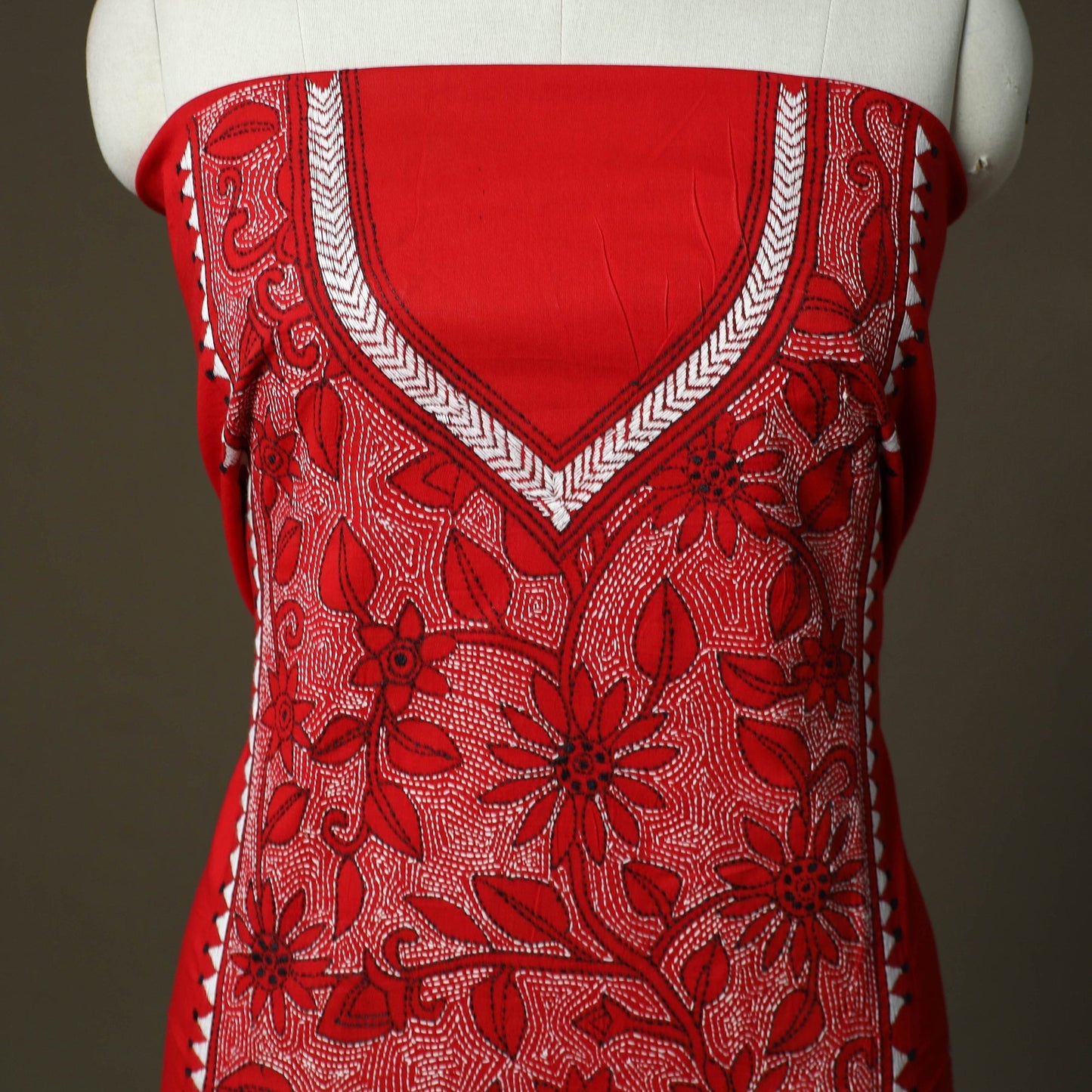 Bengal kantha hand embroidered cotton unstitched kurta