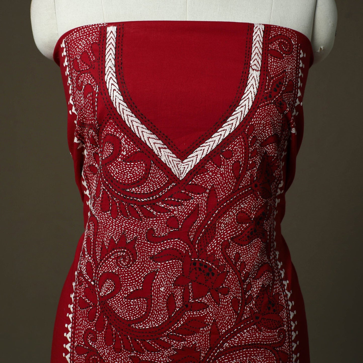 Bengal kantha hand embroidered cotton unstitched kurta