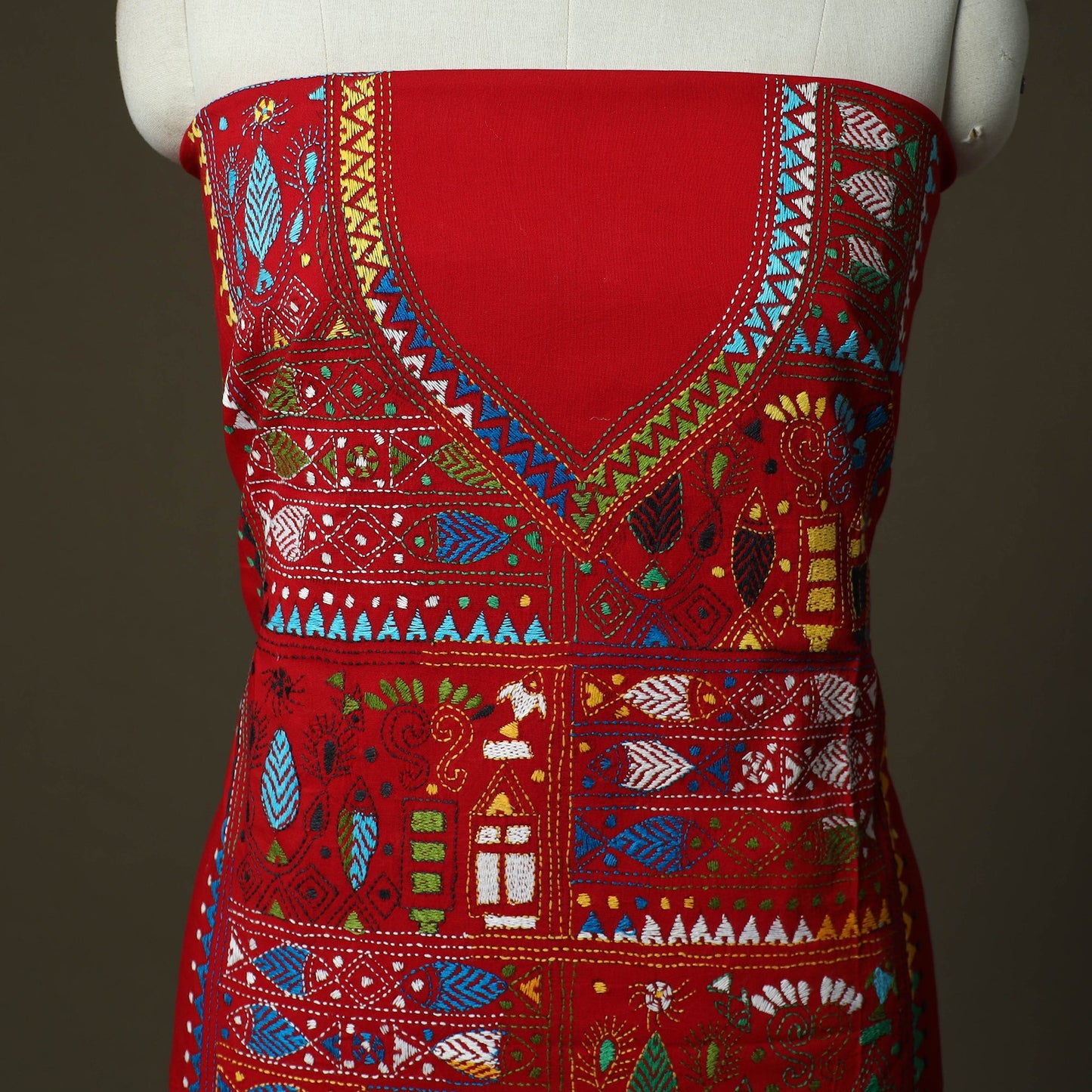 Bengal kantha hand embroidered cotton unstitched kurta
