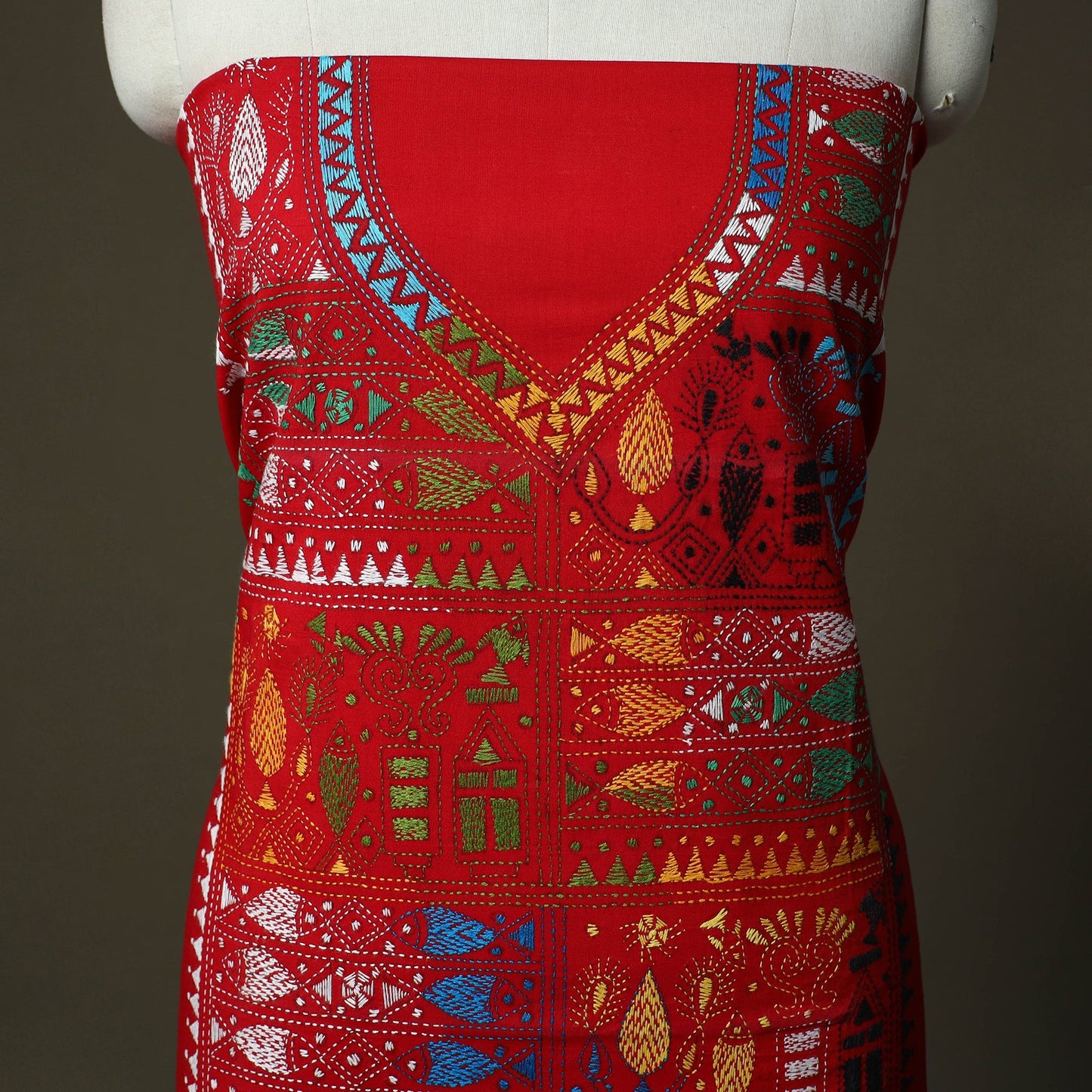 Bengal kantha hand embroidered cotton unstitched kurta