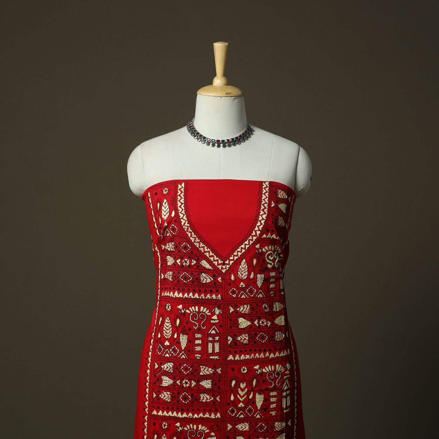 Bengal kantha hand embroidered cotton unstitched kurta
