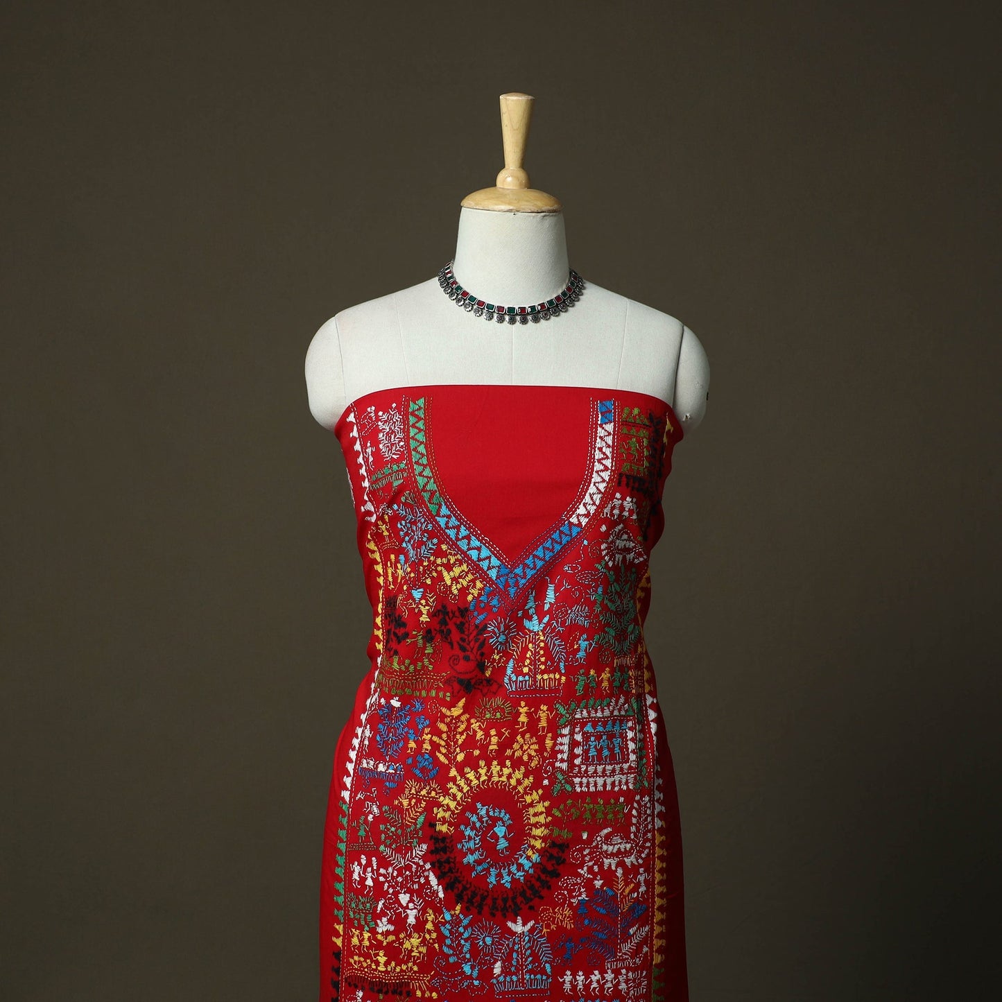 Bengal kantha hand embroidered cotton unstitched kurta