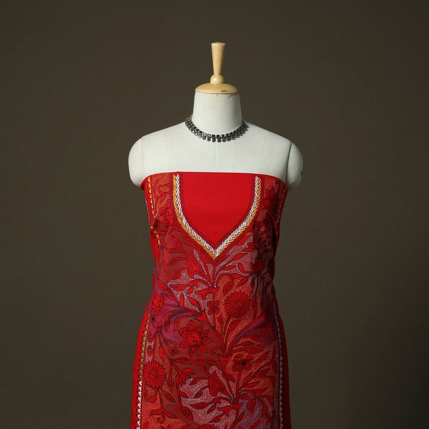 Bengal kantha hand embroidered cotton unstitched kurta