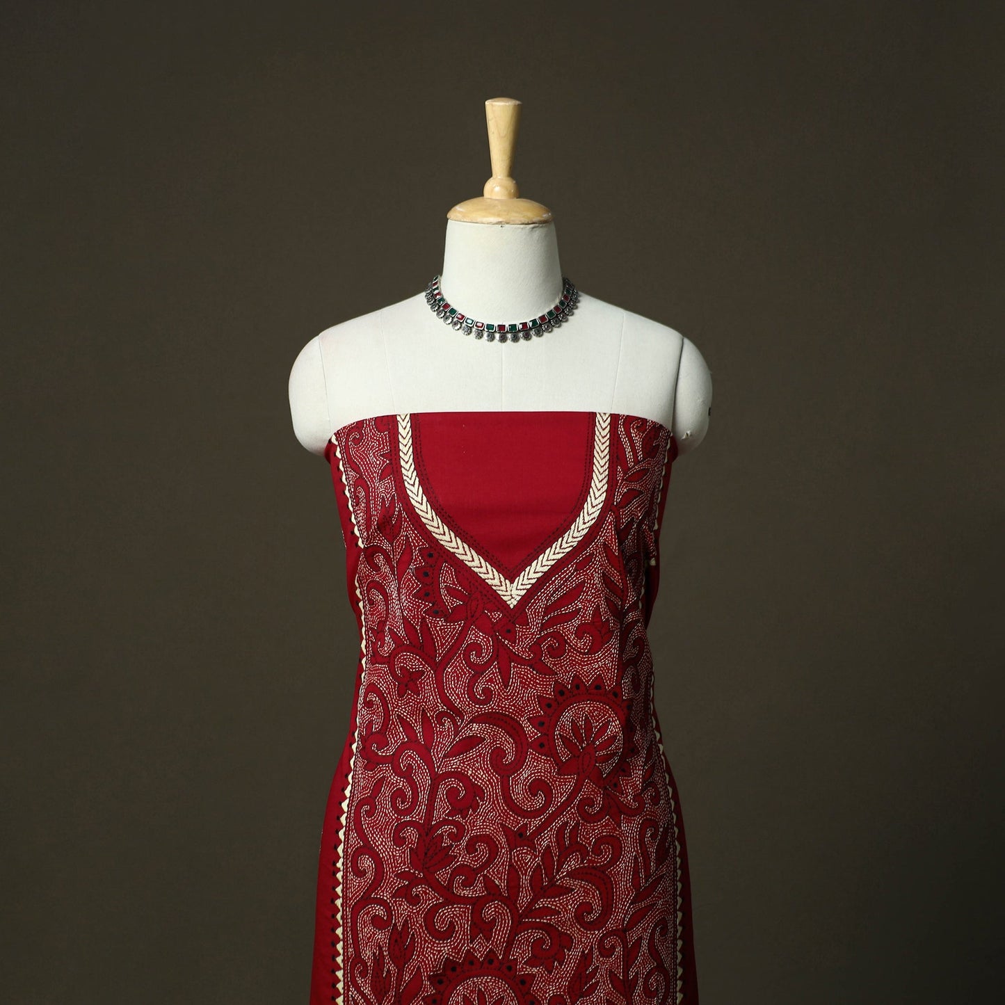 Bengal kantha hand embroidered cotton unstitched kurta