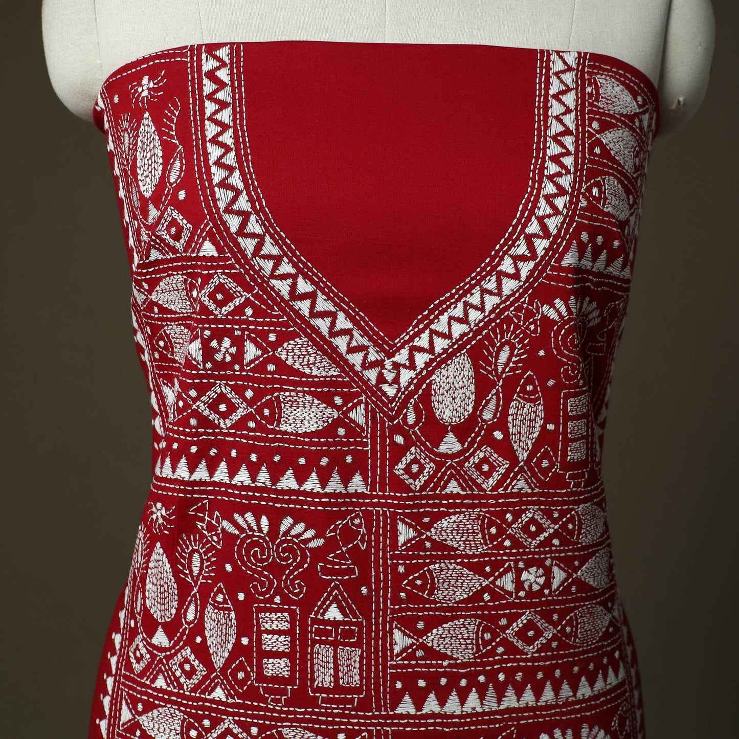 Bengal kantha hand embroidered cotton unstitched kurta