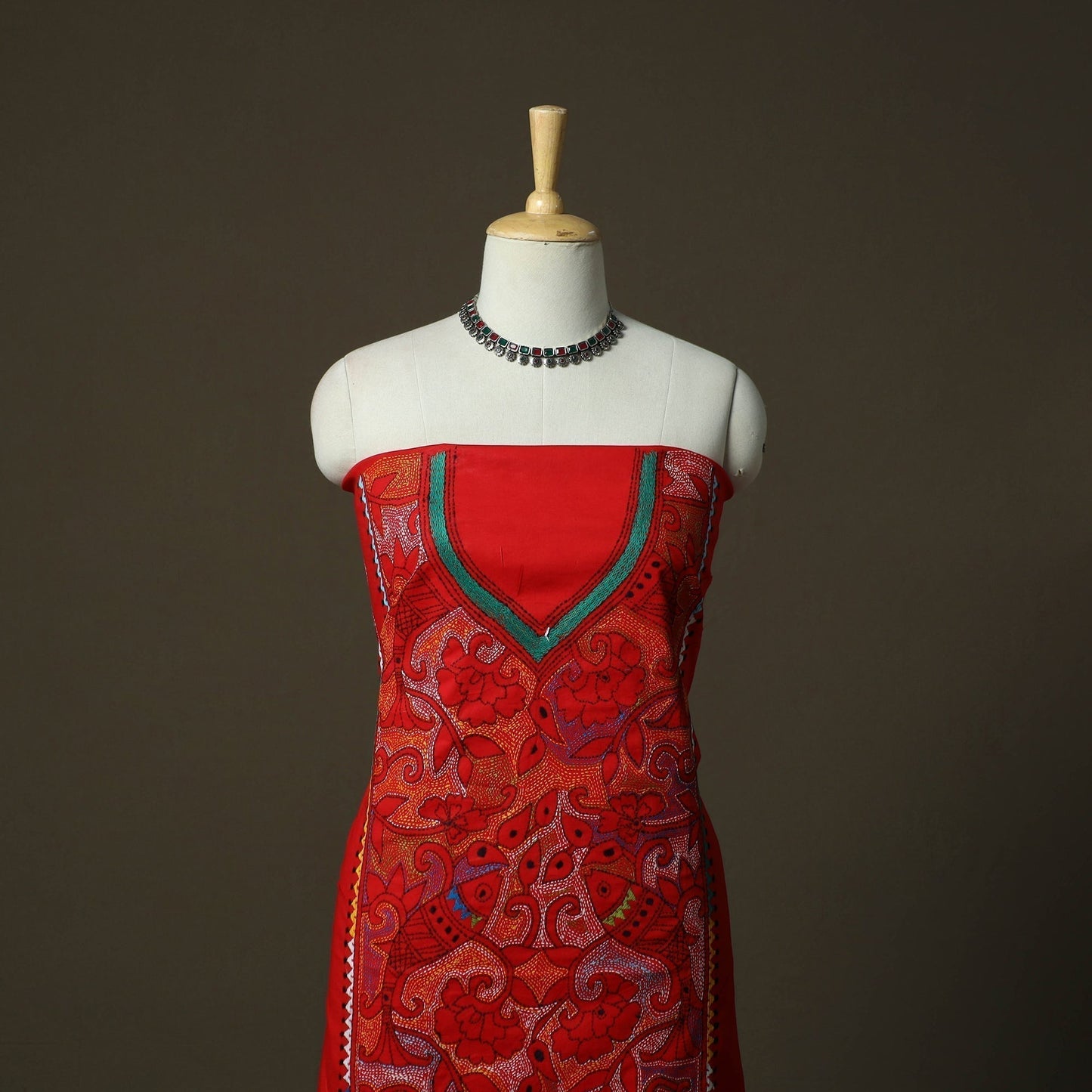 Bengal kantha hand embroidered cotton unstitched kurta