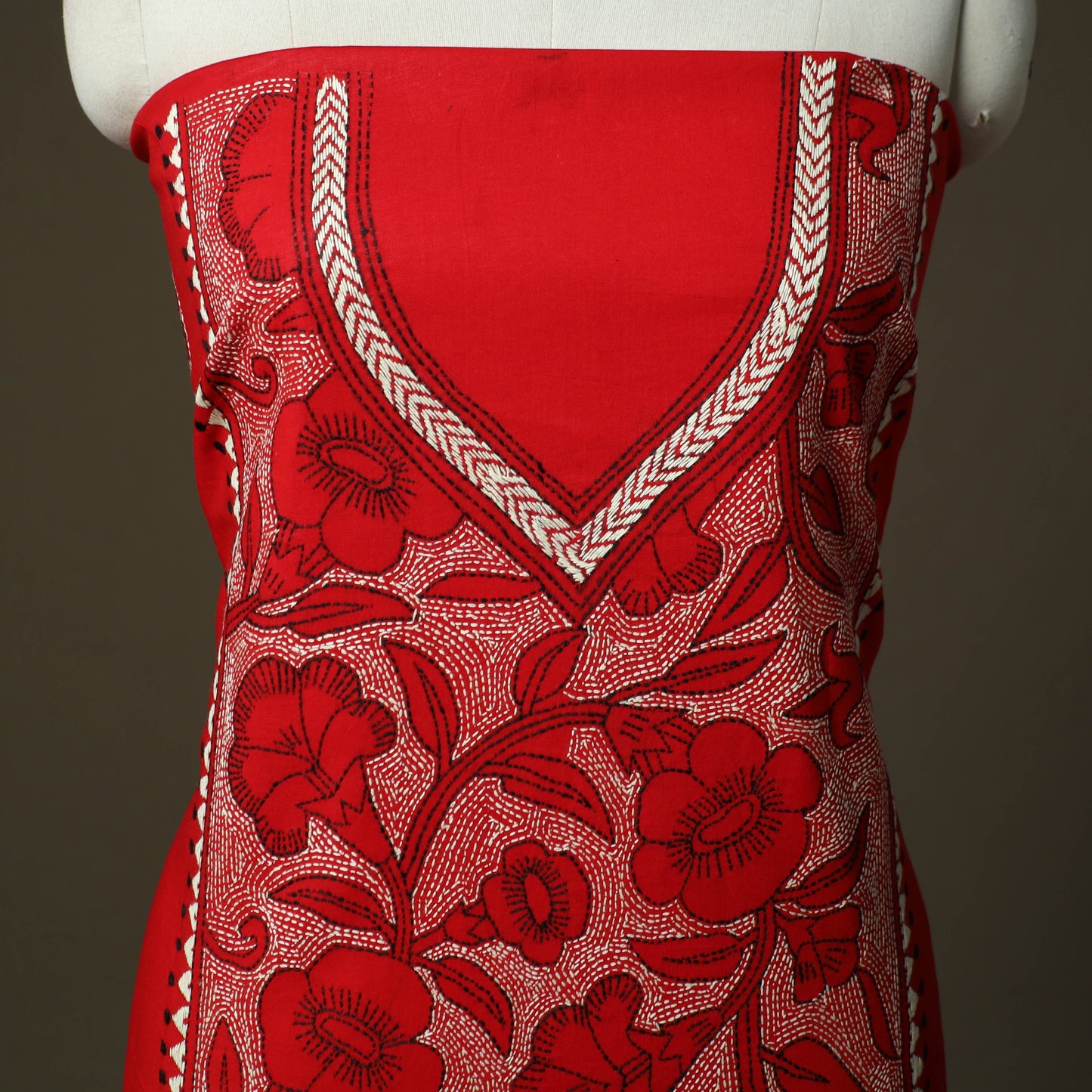 Bengal kantha hand embroidered cotton unstitched kurta