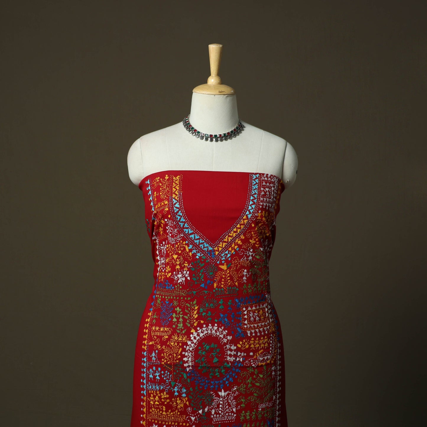 Bengal kantha hand embroidered cotton unstitched kurta